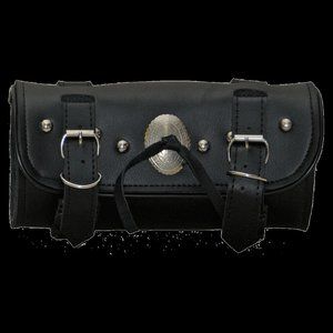 Mens Leather 2 Strap Studded Tool Bag with Concho